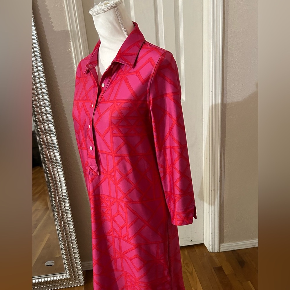 Vineyard Vines Sankaty Bamboo Lattice Margo Shirt Dress in pink Sz Small - Picture 3 of 8